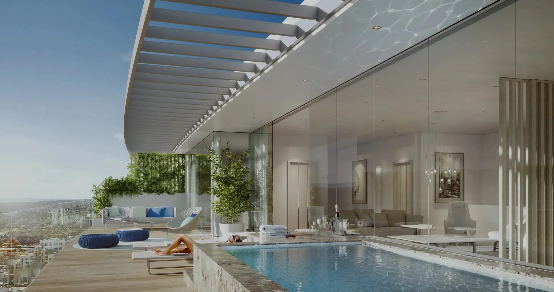 Penthouse avec piscine chauffée et jardin sur le toit (perspective)