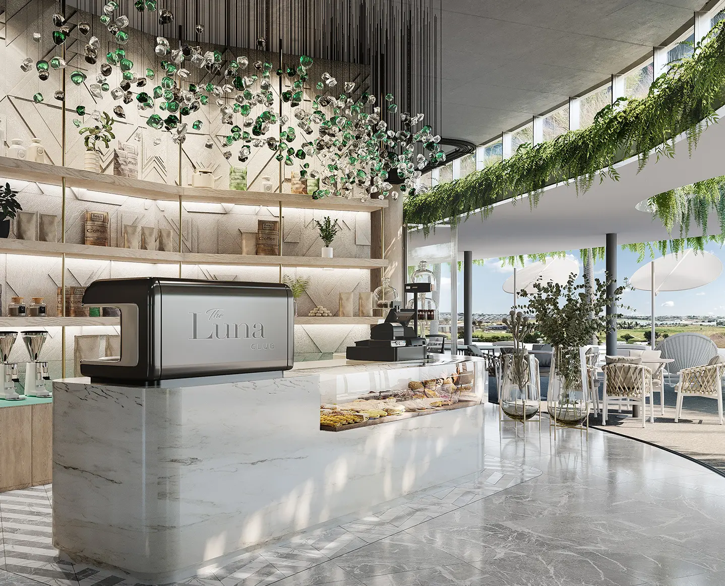 Le café du Luna Club, espace végétalisé ouvert sur la terrasse (perspective)