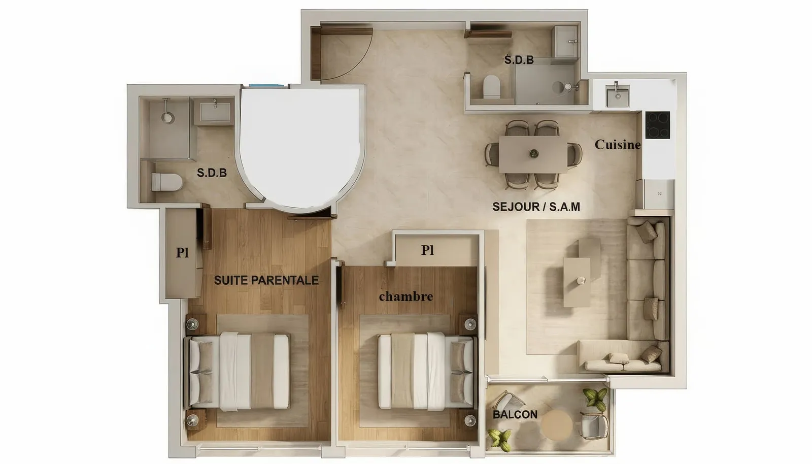 Appartement T3 — Cuisine américaine