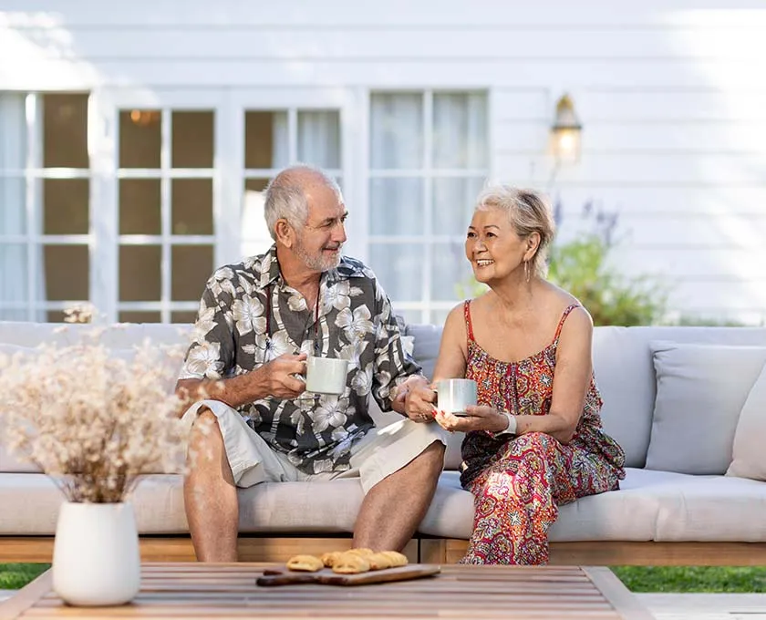Aarya, Piara Waters older couple enjoying a cup of tea