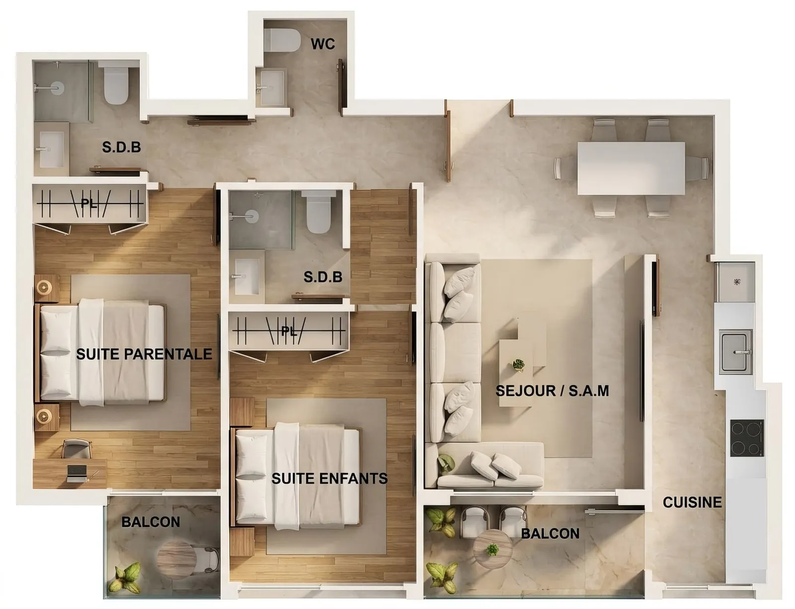 Appartement T3 — Cuisine séparée