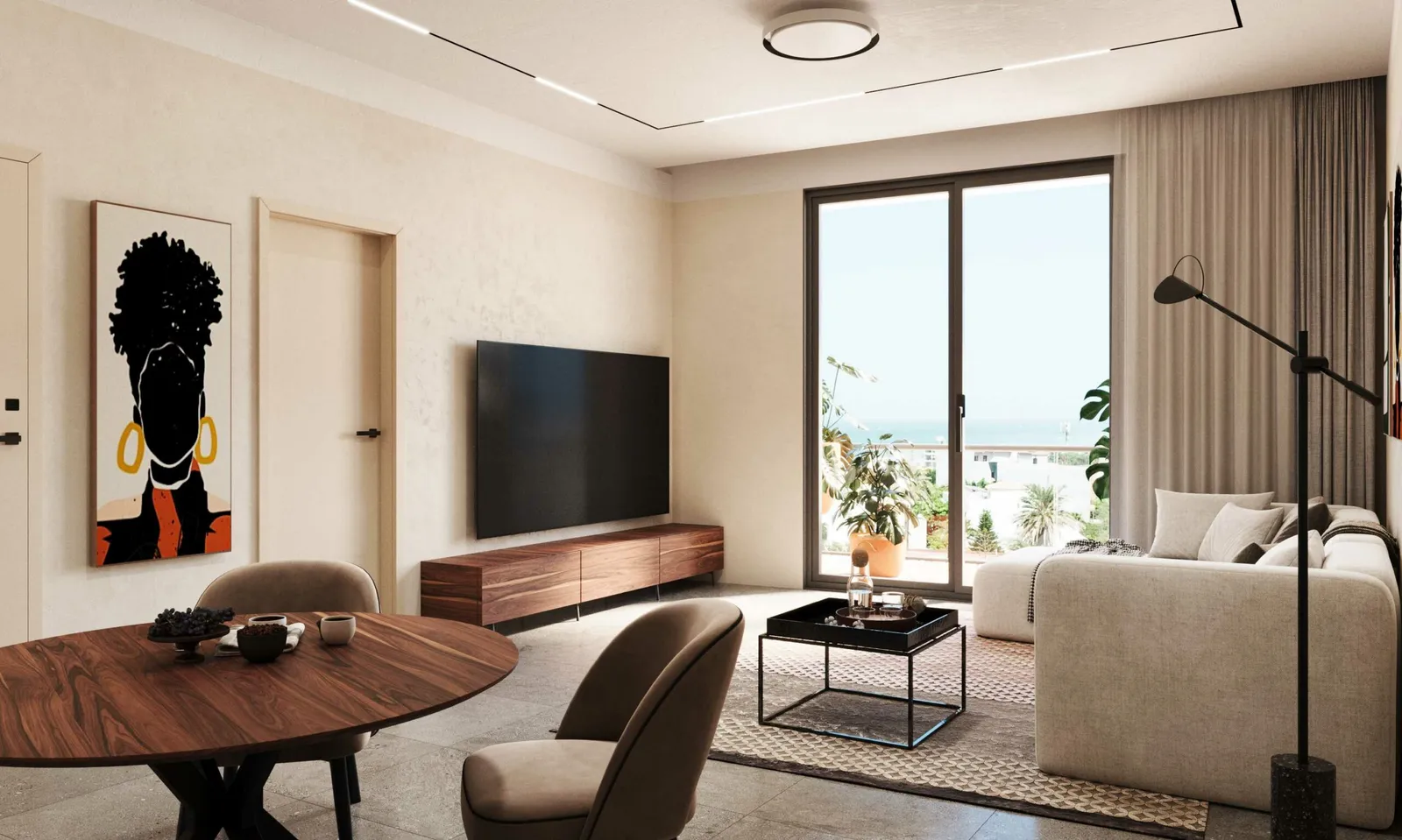 Non-contractual illustrative image of the living room of a F3 apartment for sale at Résidence Safiétou