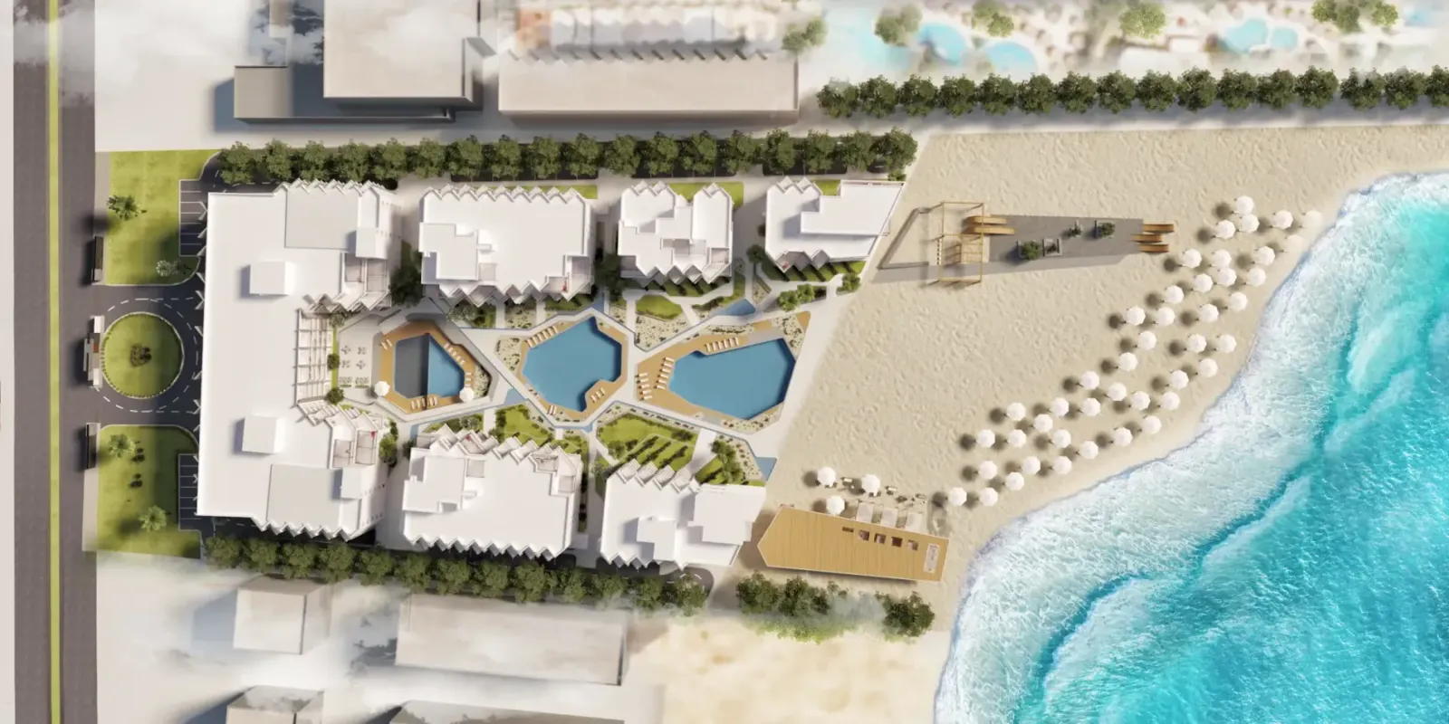 Aerial view of Majra development showing waterfront location