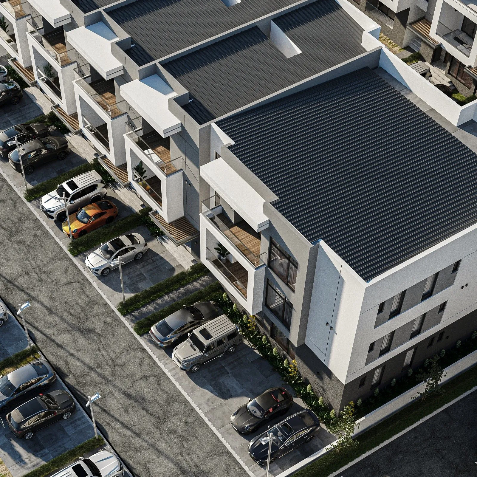 Aerial visualisation of the Emerald City terrace development