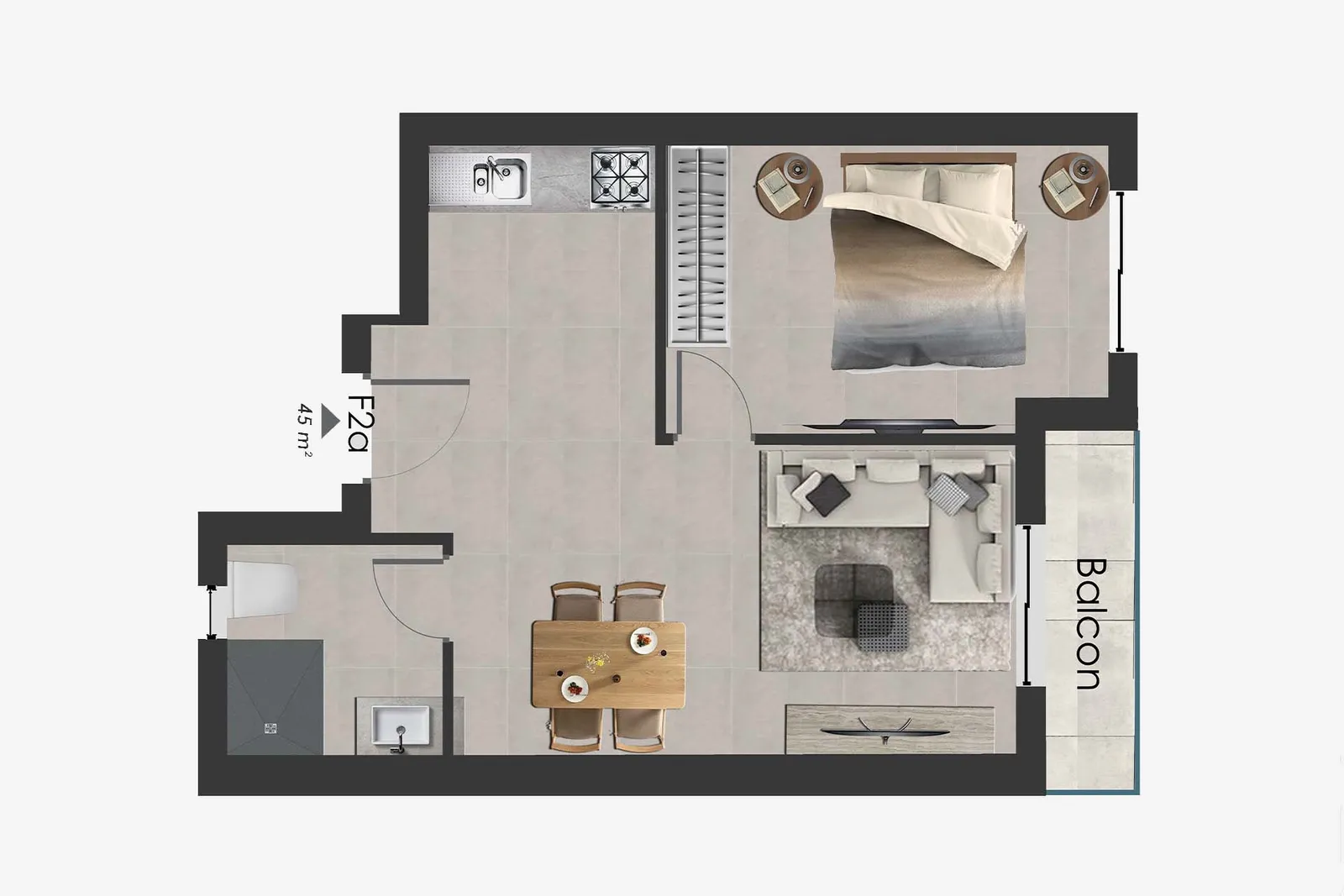 Appartement F2, Bloc A r+3, coté mer