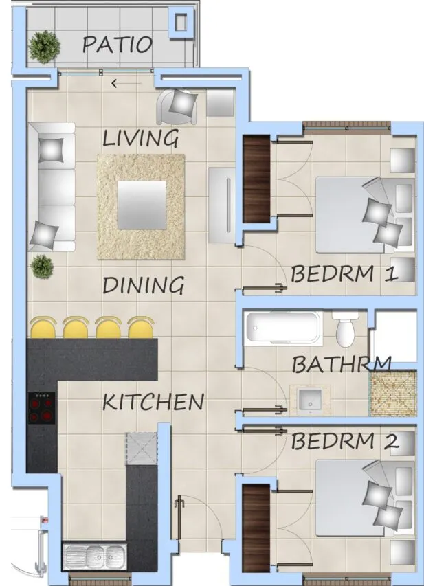 ECO PARK EAST 2 bed 1 bath