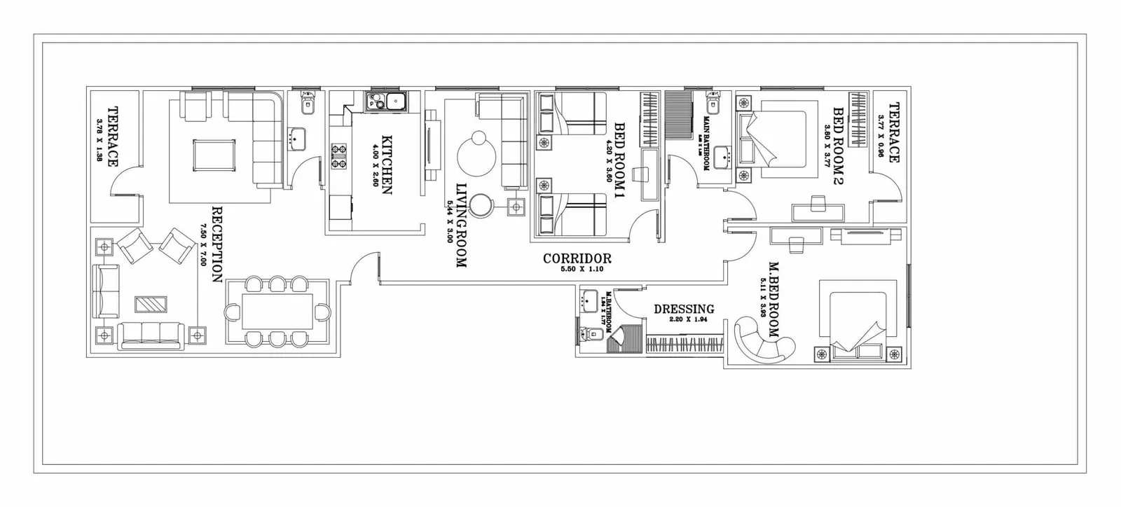 مخطط الوحدة الثانية Apt.2 بمساحة 220 م² في مشروع F108