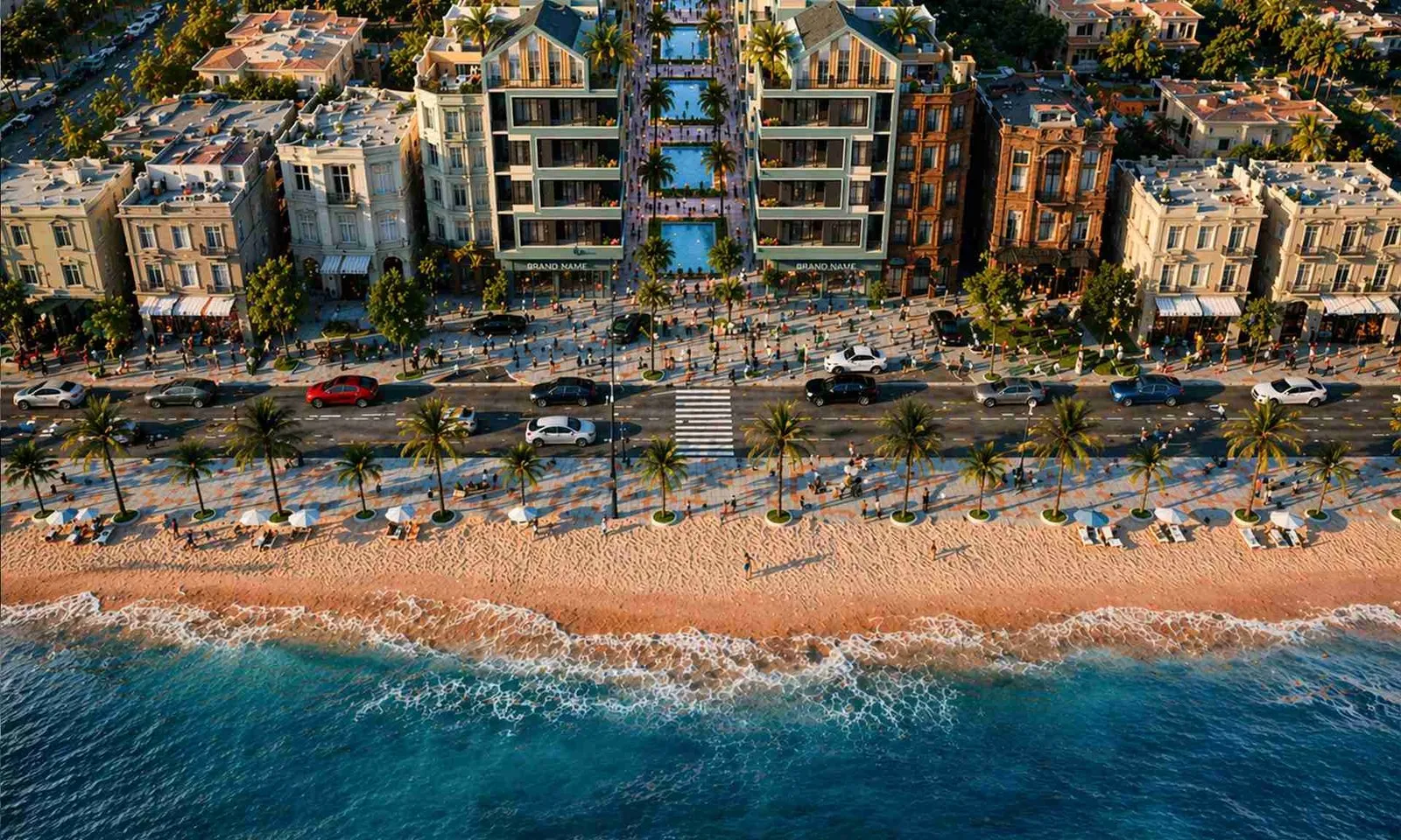 Aerial view of beachfront luxury residential complex