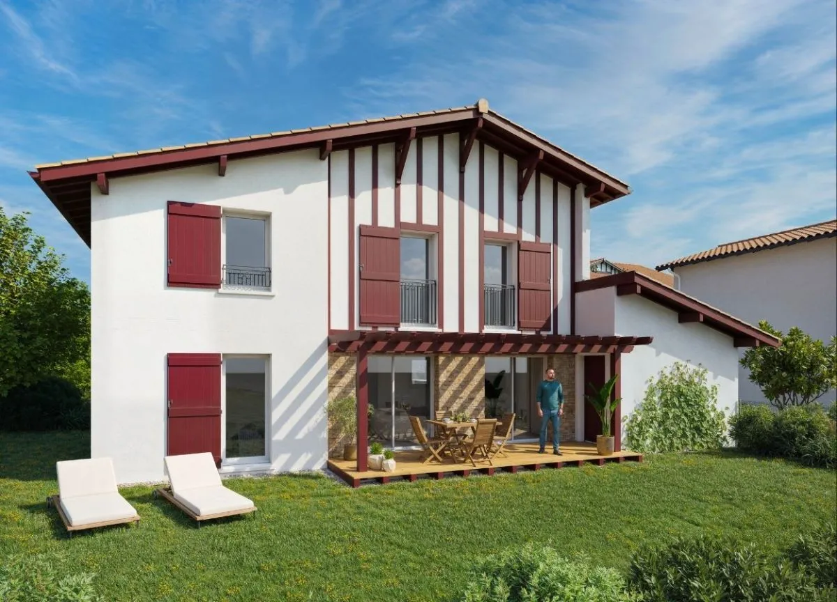 Perspective 3D de la Villa 2, mettant en valeur le design, les matériaux utilisés et l’intégration paysagère.