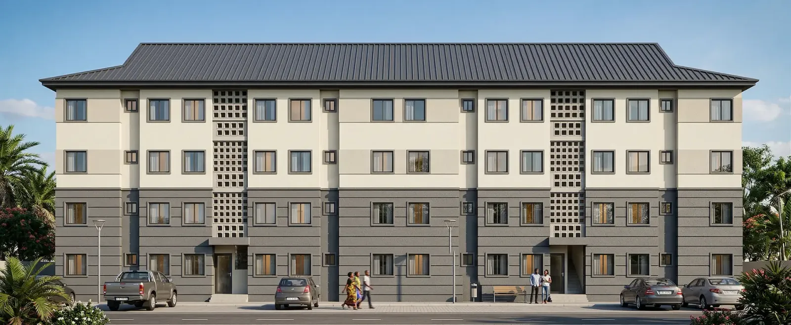 2 Bedroom Row - G+3_ Day scene