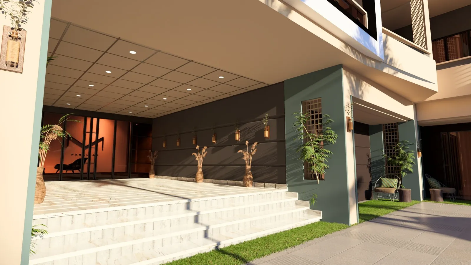 Modern entrance lobby with elegant white marble