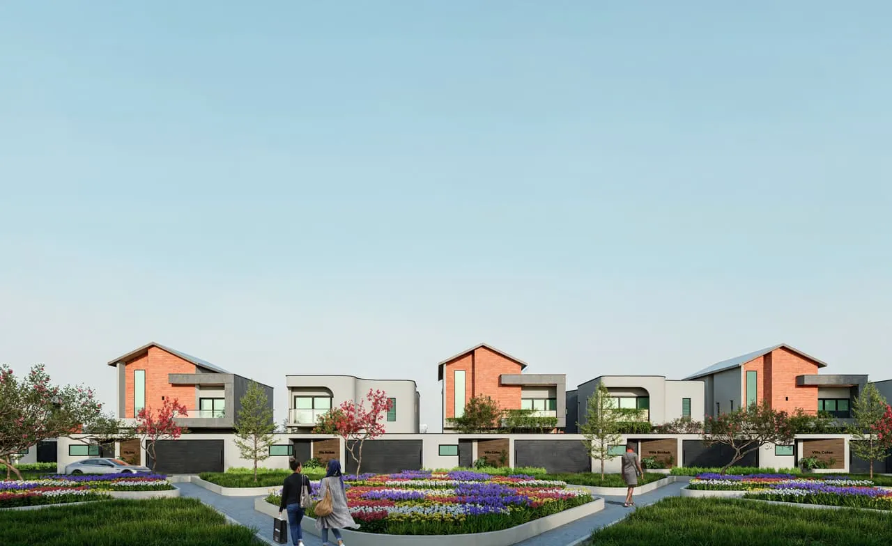 Villas de la Cité 1 de KGL Properties autour de leur jardin central paysager, à Ouagadougou