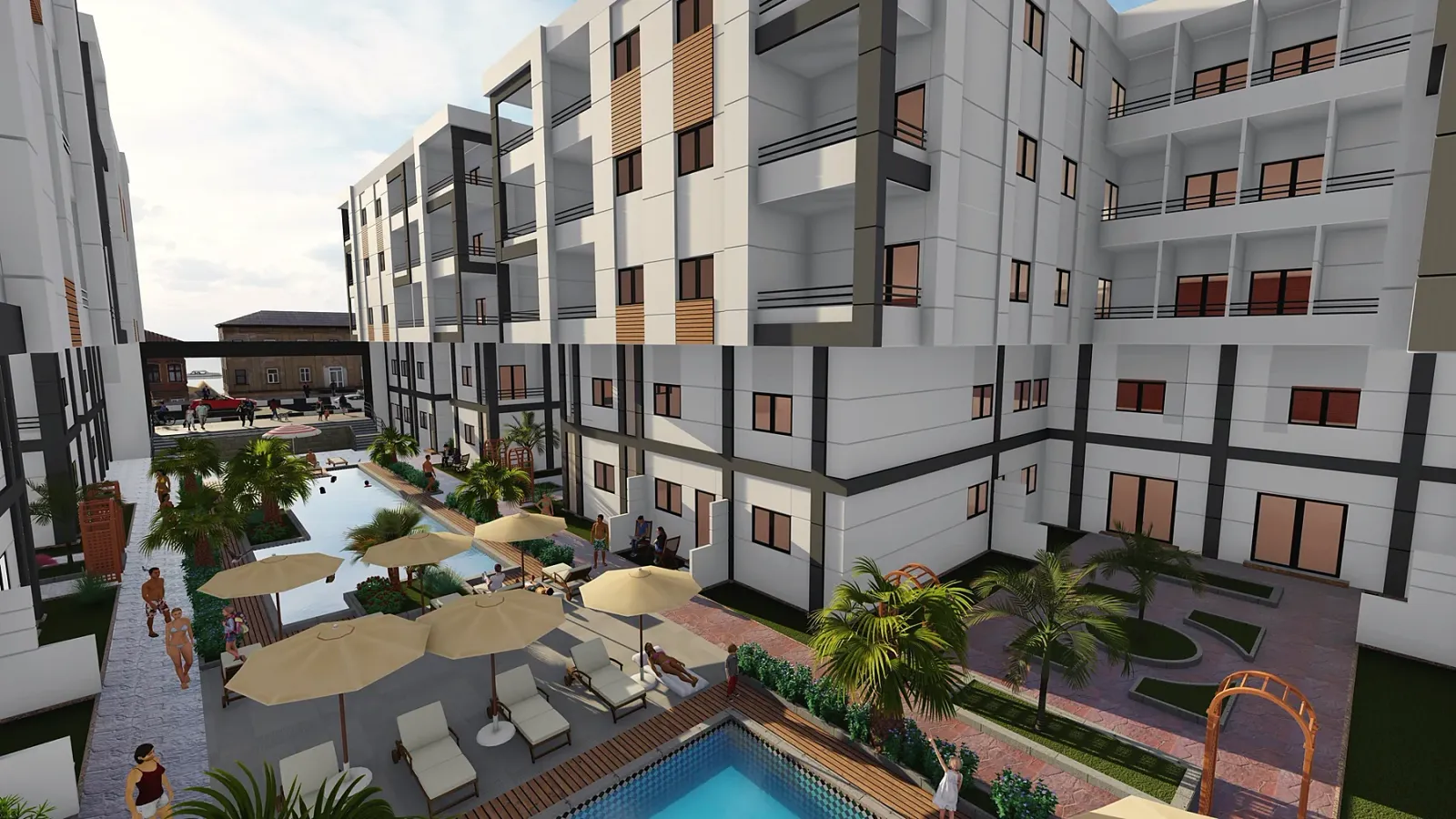 Noor City Hurghada 3D project visualisation, pool courtyard