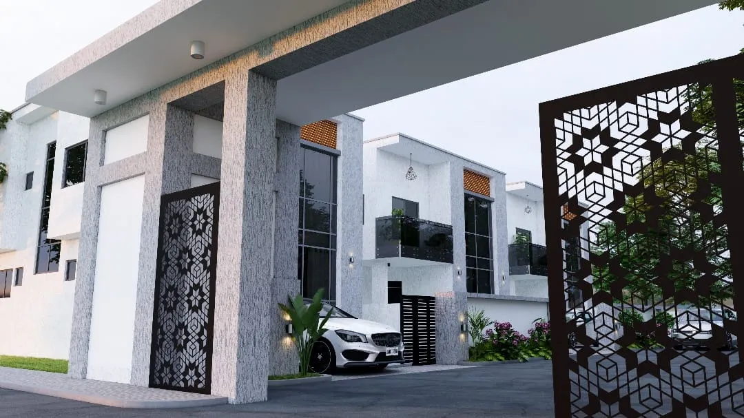 Angled view of the Anowaa Gardens entrance and townhouses