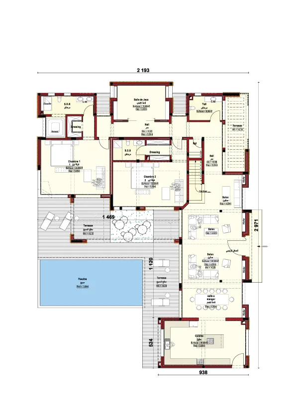 Plan GF luxury villas C with swimming pool for sale in Marrakech