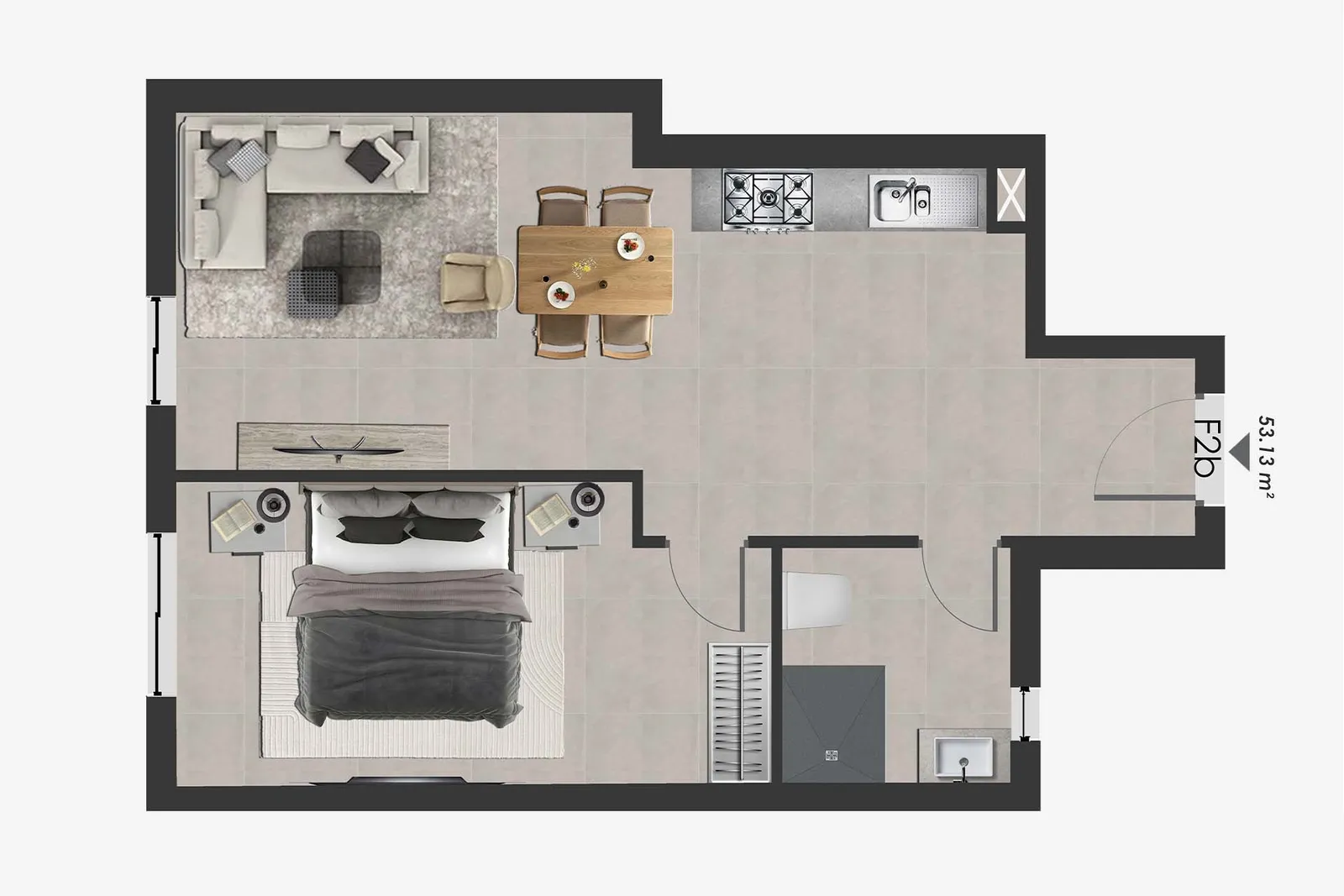 Appartement F2, Bloac A r+3, coté cour