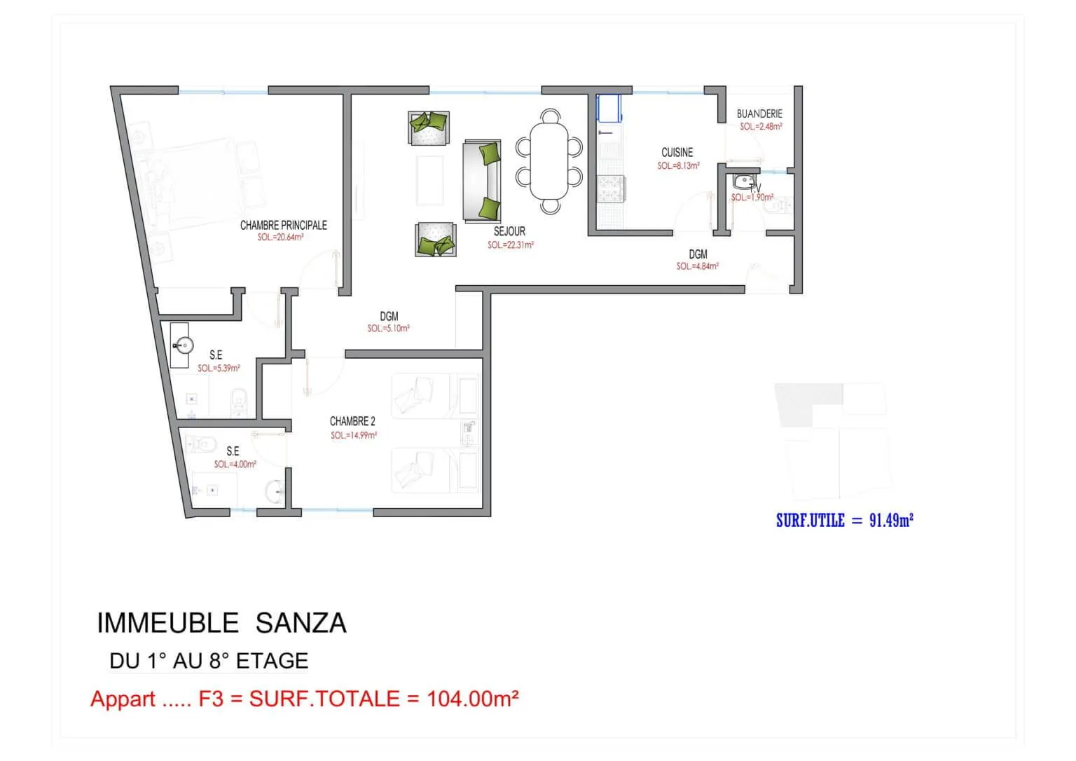 Type F3 104 m²