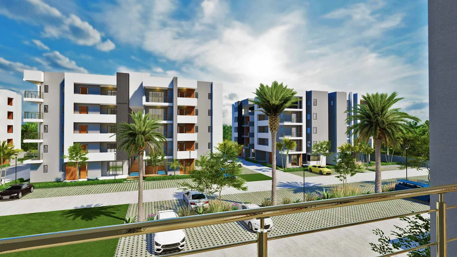 Park West Residence — plan de masse (blocs A à F, piscines, entrée)