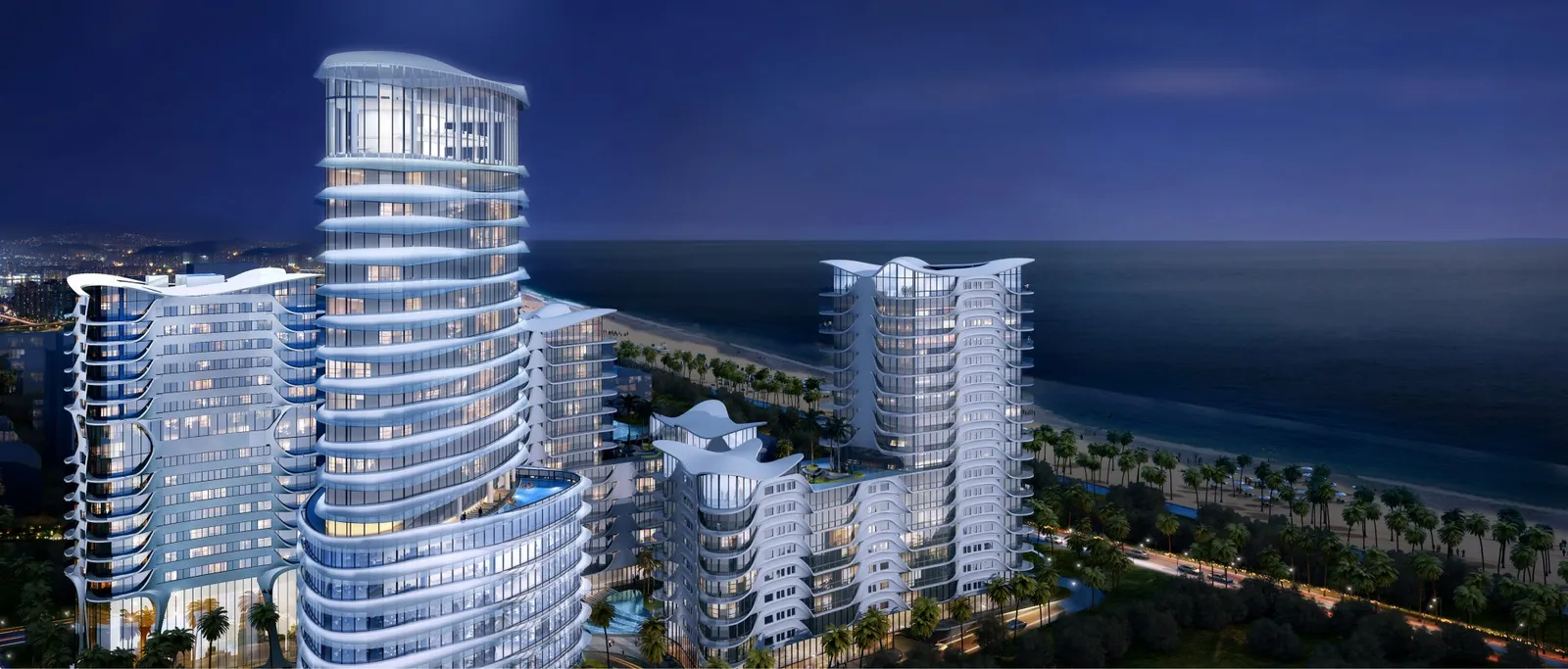 Cerulean Towers at dusk, Victoria Island skyline