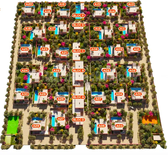 Domaine privé de 5 hectares : 30 villas dont un exemple de 4 chambres