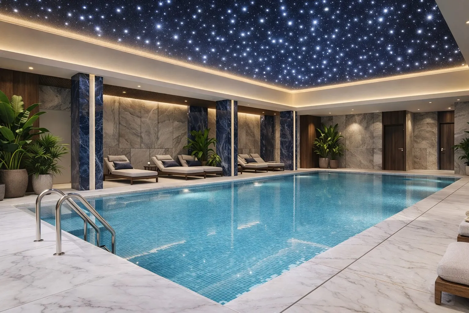Piscine intérieure sous plafond étoilé