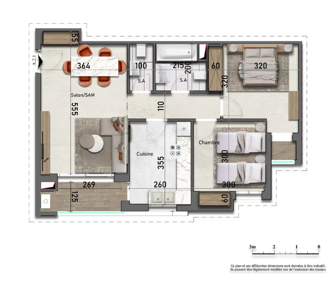 2ème étage - Appartement S+2 97.16 m²