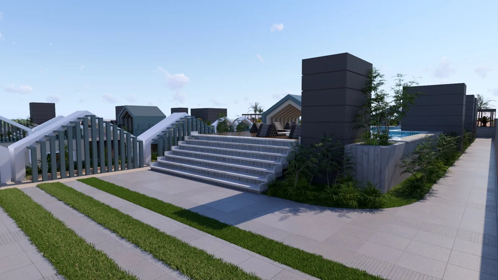 Architectural rendering of modern residential buildings