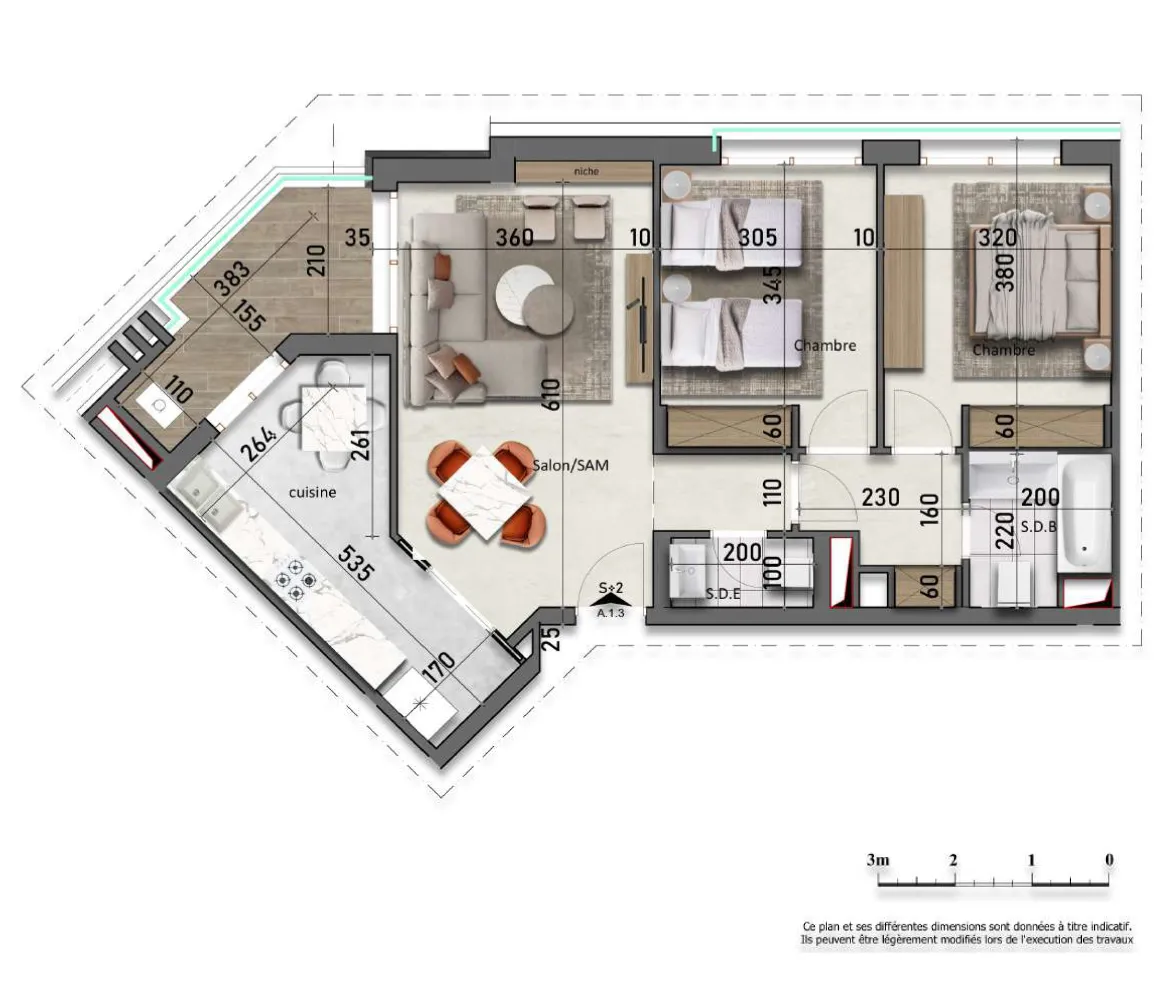1er étage - Appartement S+2 114.91 m²