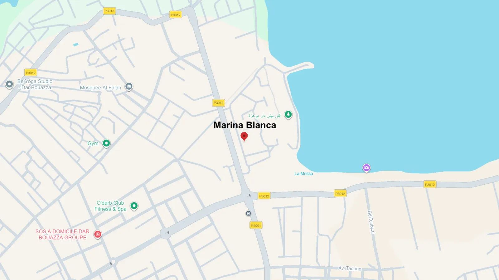 Carte de localisation de la résidence Marina Blanca à Dar Bouazza