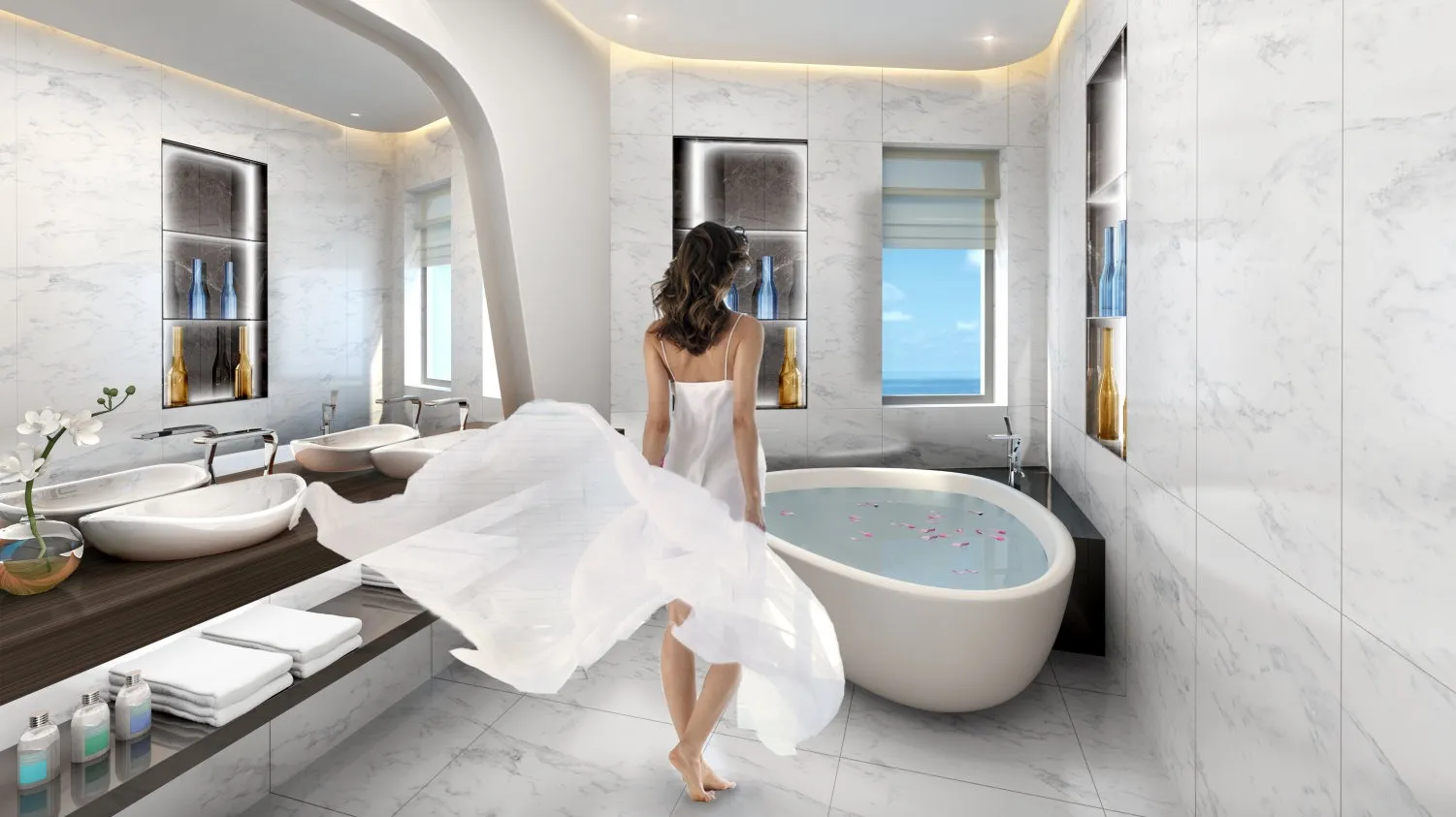 Luxury bathroom interior at Cerulean Towers, The Oceanna