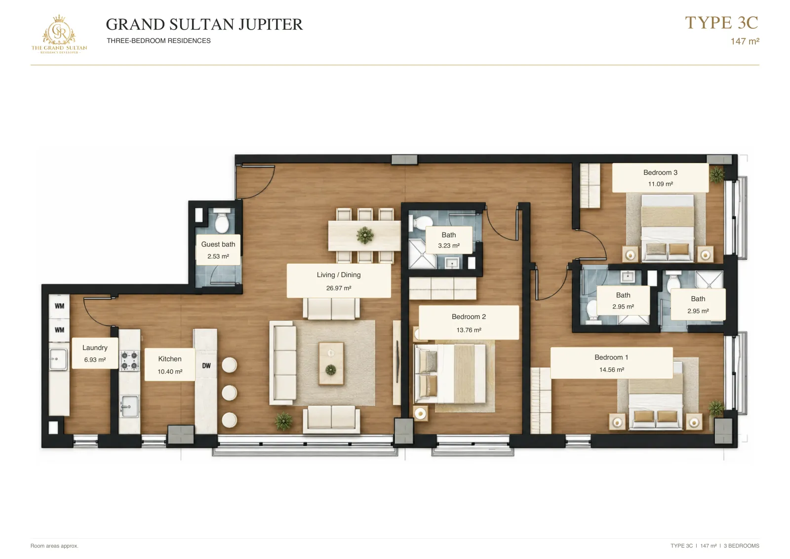 Type 3C · 3-bedroom apartment · 147 m²
