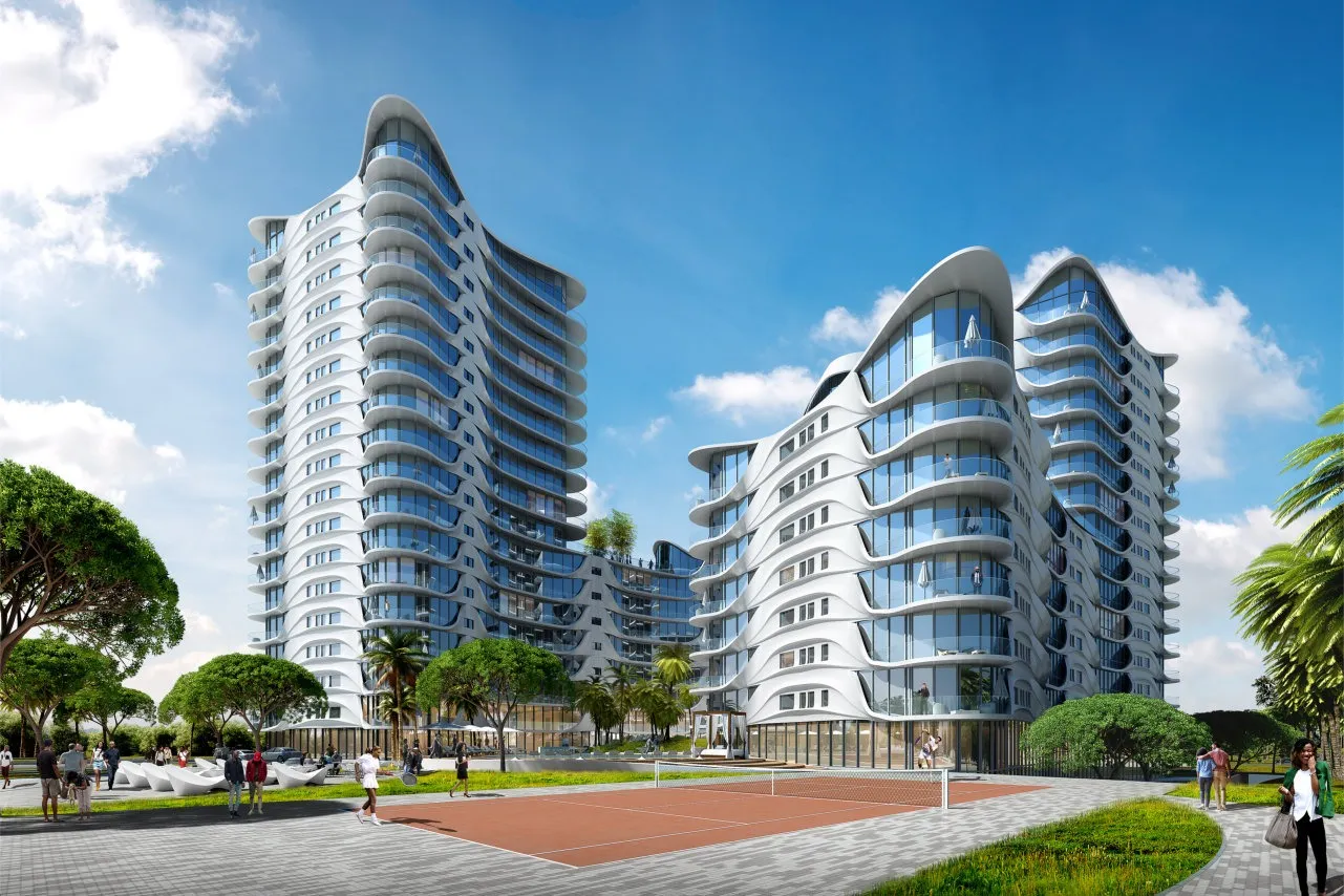 Cerulean Towers exterior render, Water Corporation Drive, Victoria Island