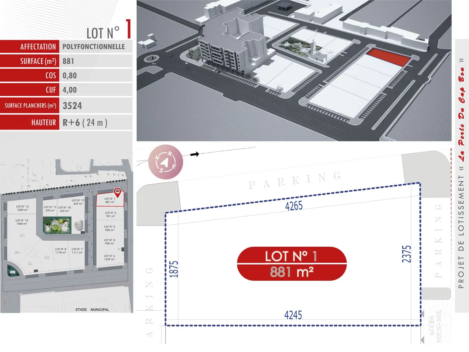 La Perle du Cap Bon — Lot N° 1 — 881 m²