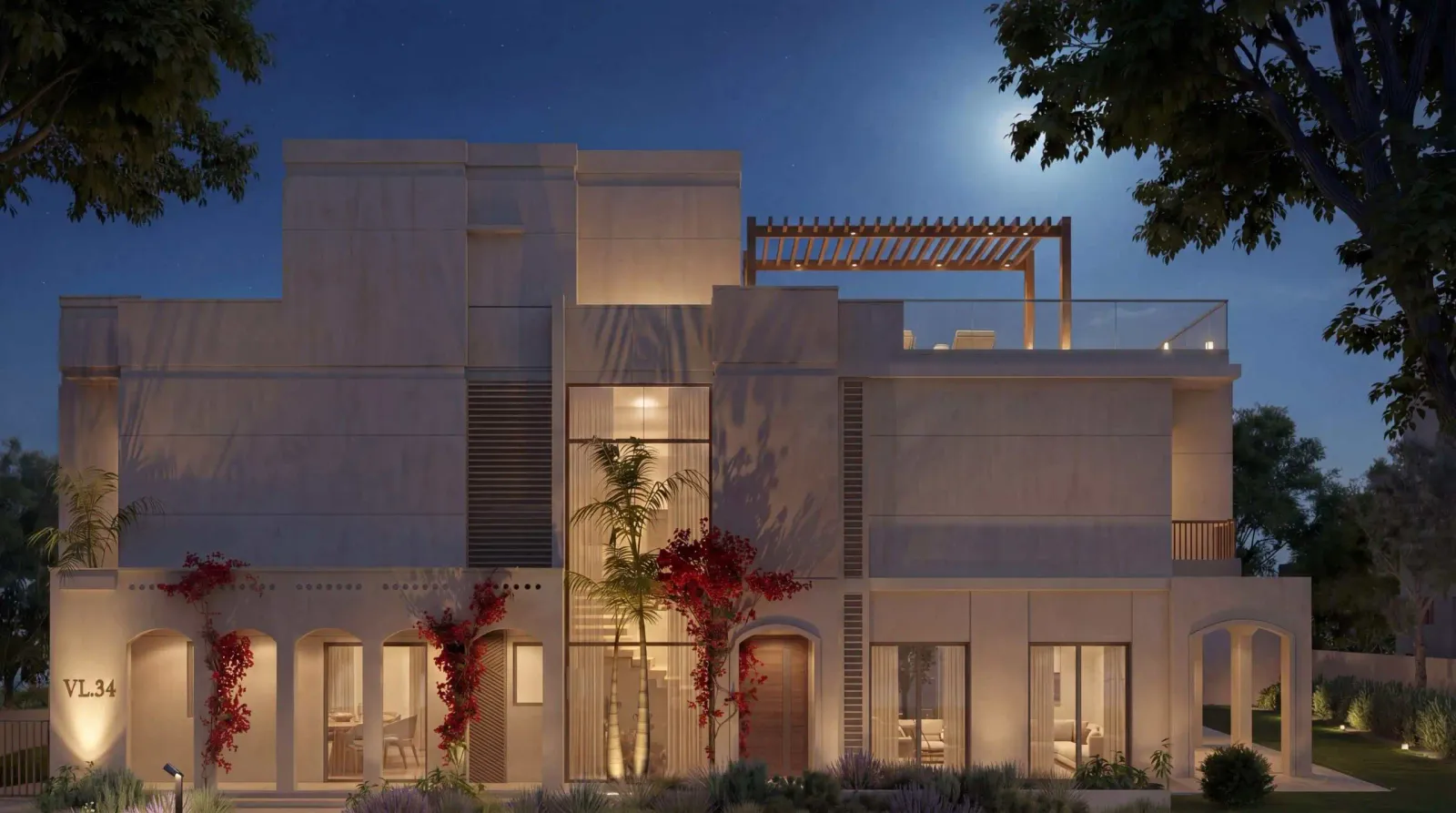 Side elevations - night light - garden