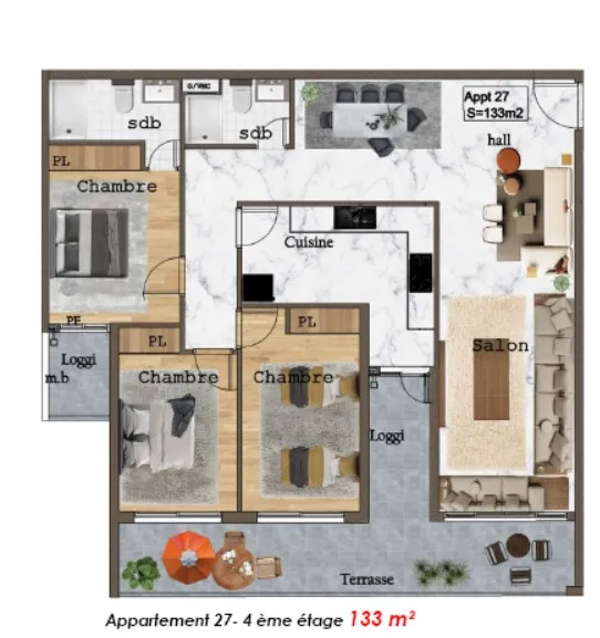 APPARTEMENT AVEC TERRASSE RESIDENCE WASSIM ERRANDANI IMMOBILIER