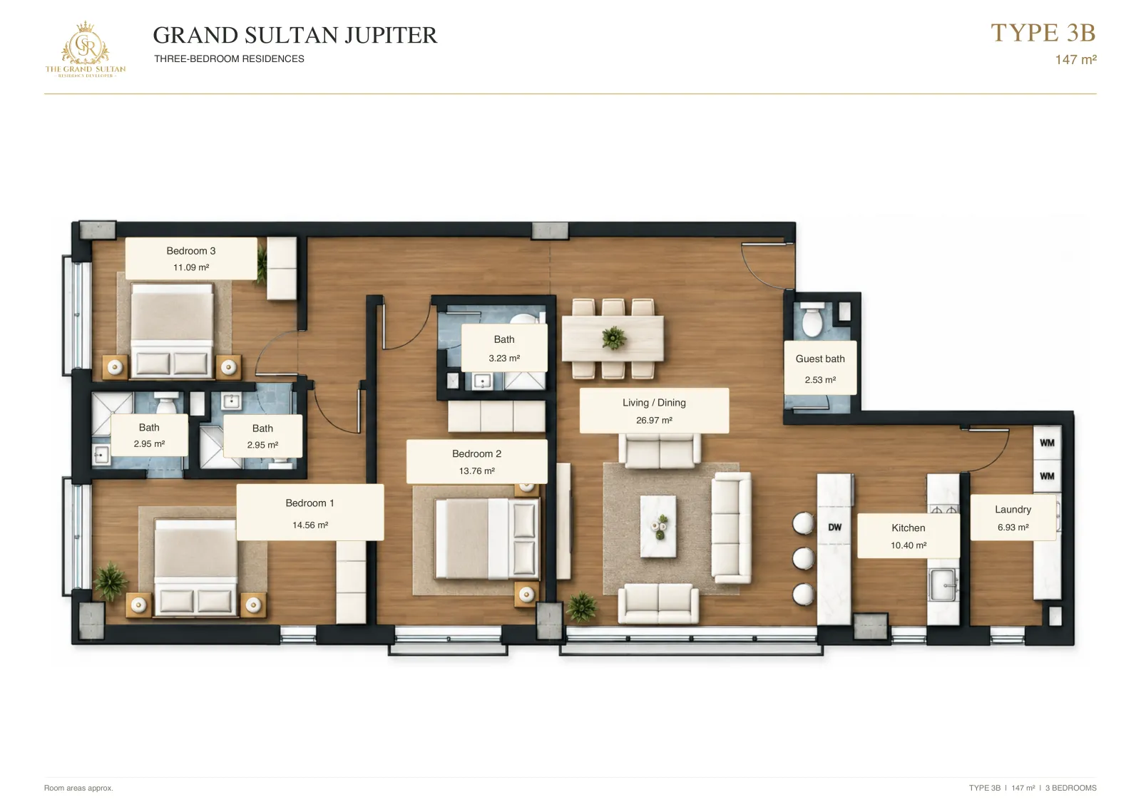 Type 3B · 3-bedroom apartment · 147 m²