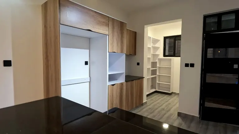 Open plan kitchen with modern cabinetry.