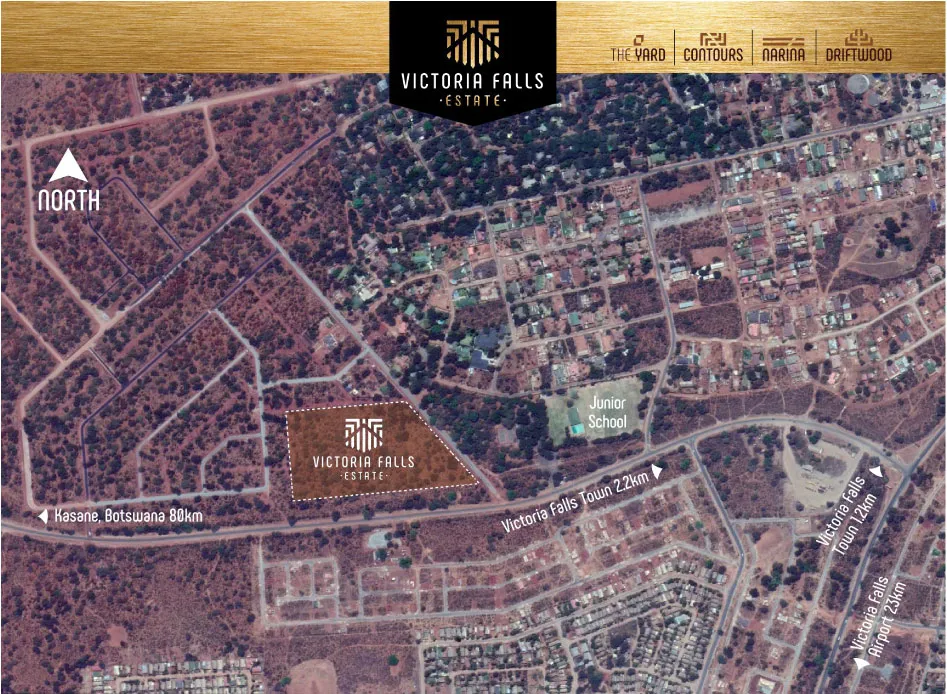 The location of the planned estate in Victoria Falls, Zimbabwe