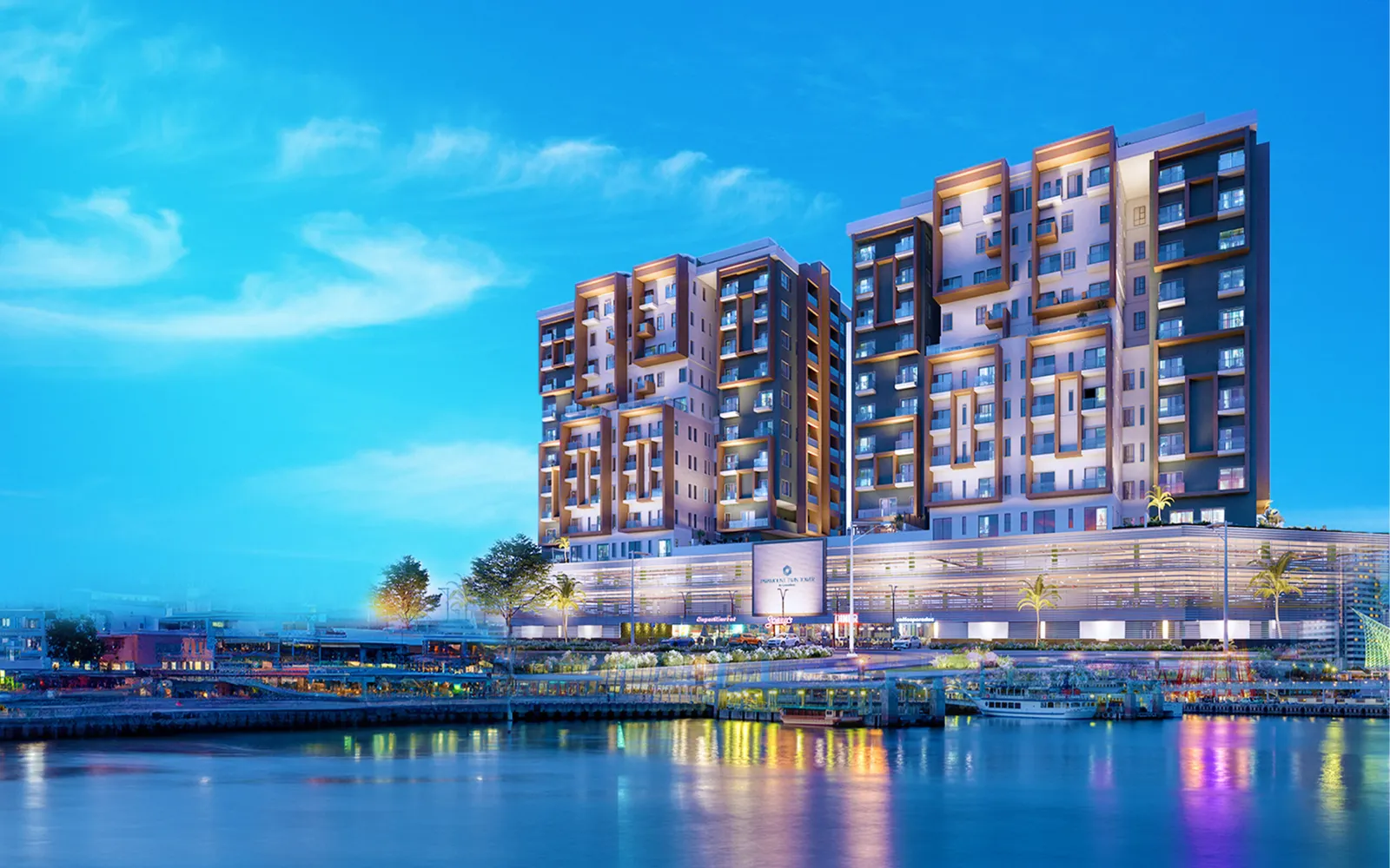 Paramount Twin Towers luxury apartments in Oniru, Victoria Island — twin tower exterior render
