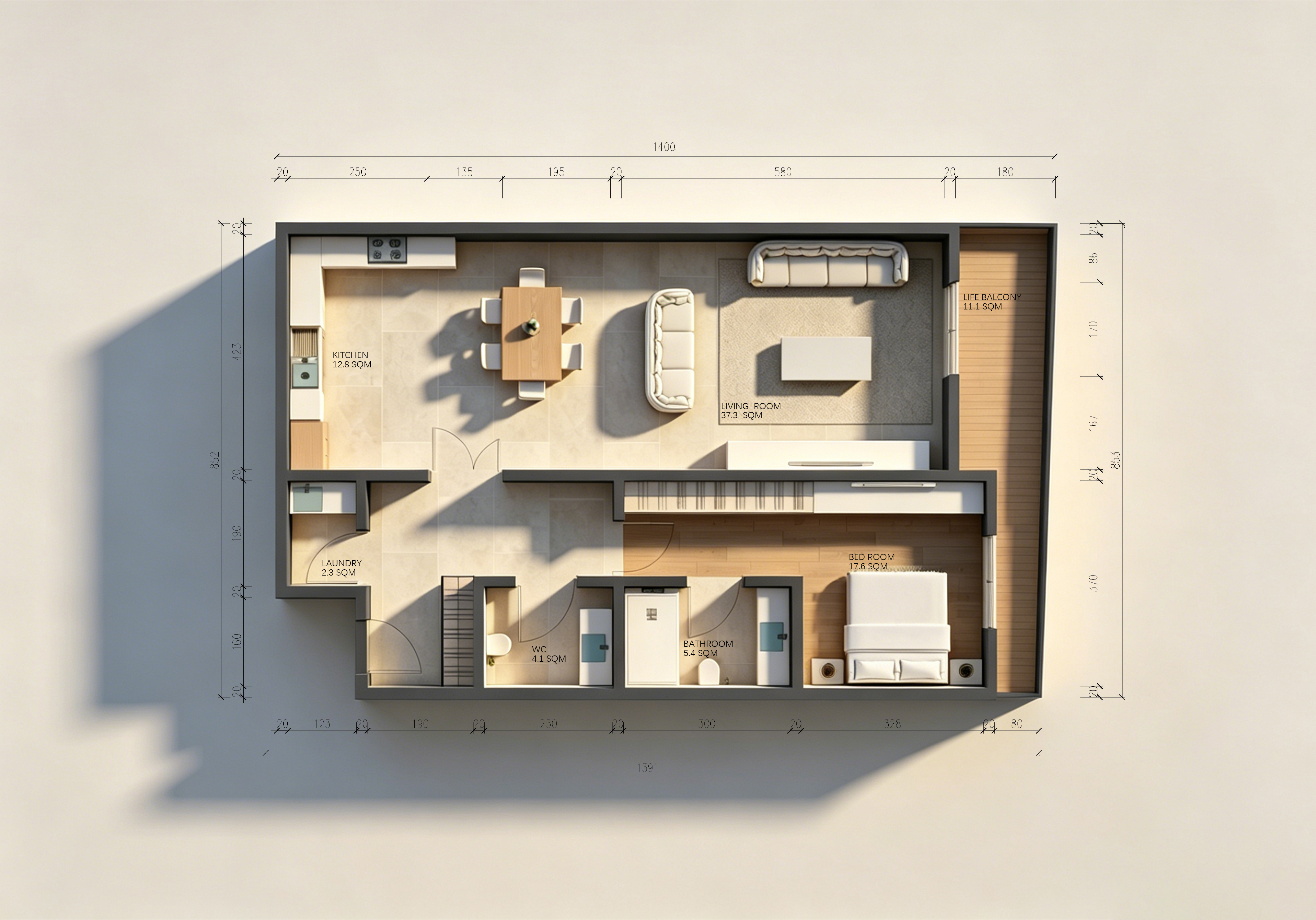 Plan coloré de l’appartement Type C — 115,6 m²