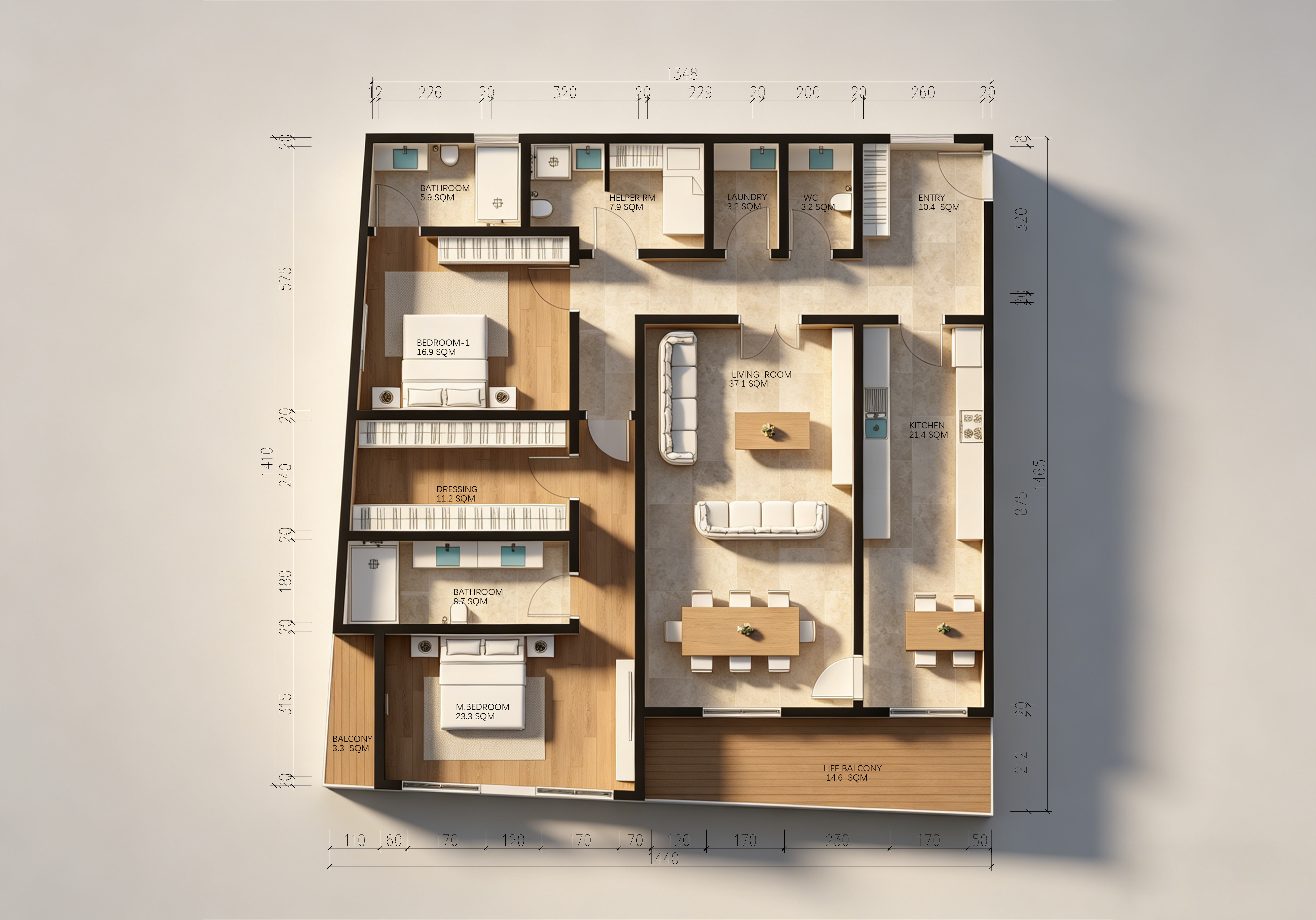 Plan coloré de l’appartement Type B2 — 200,7 m²