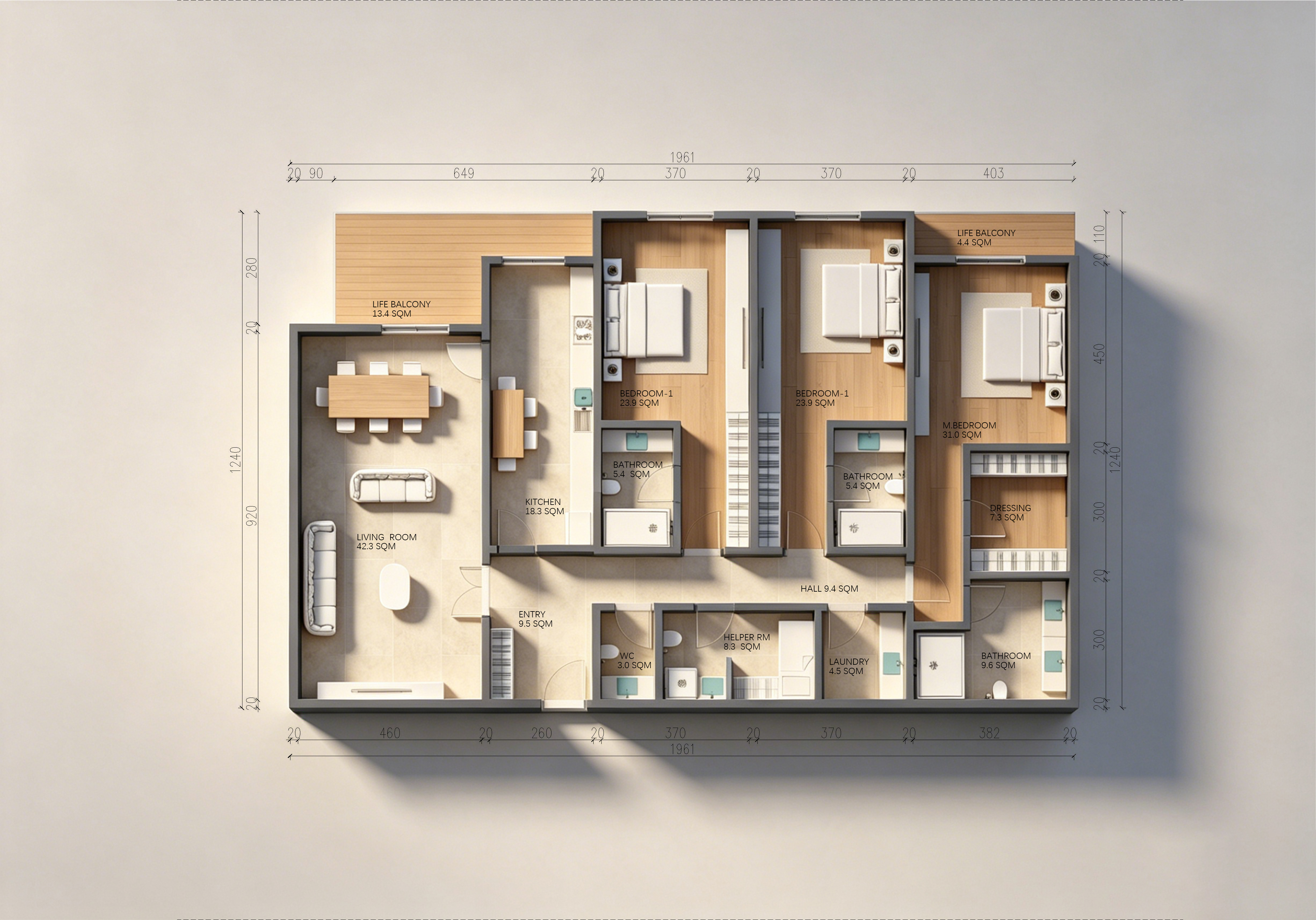 Plan coloré de l’appartement Type A2 — 240,1 m²